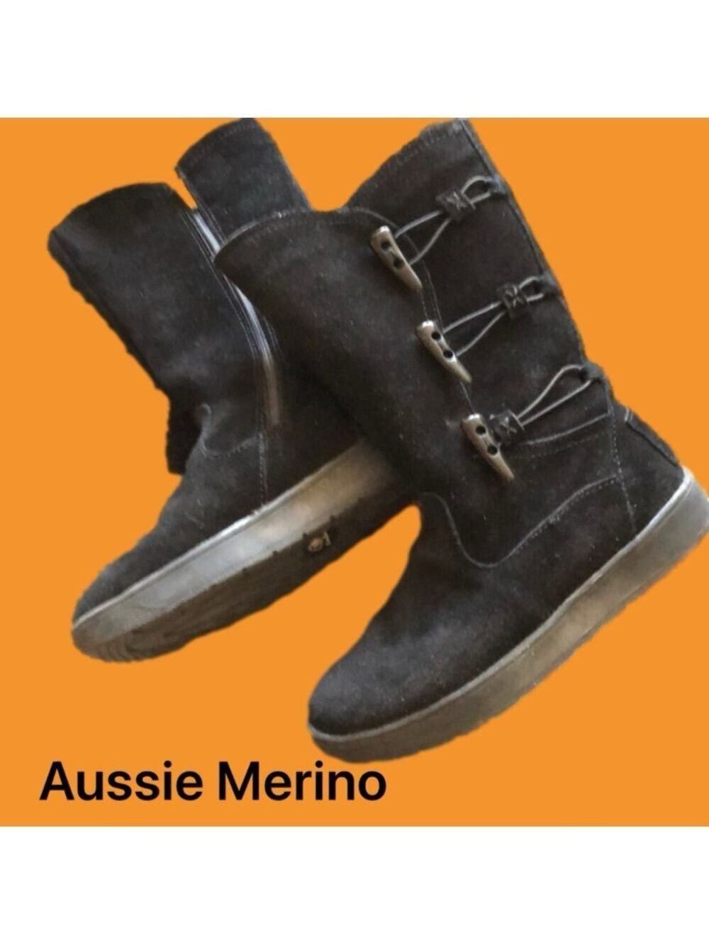 Aussie Merino Black Suede Boots W7 Almost New WBox - Picture 2 of 8